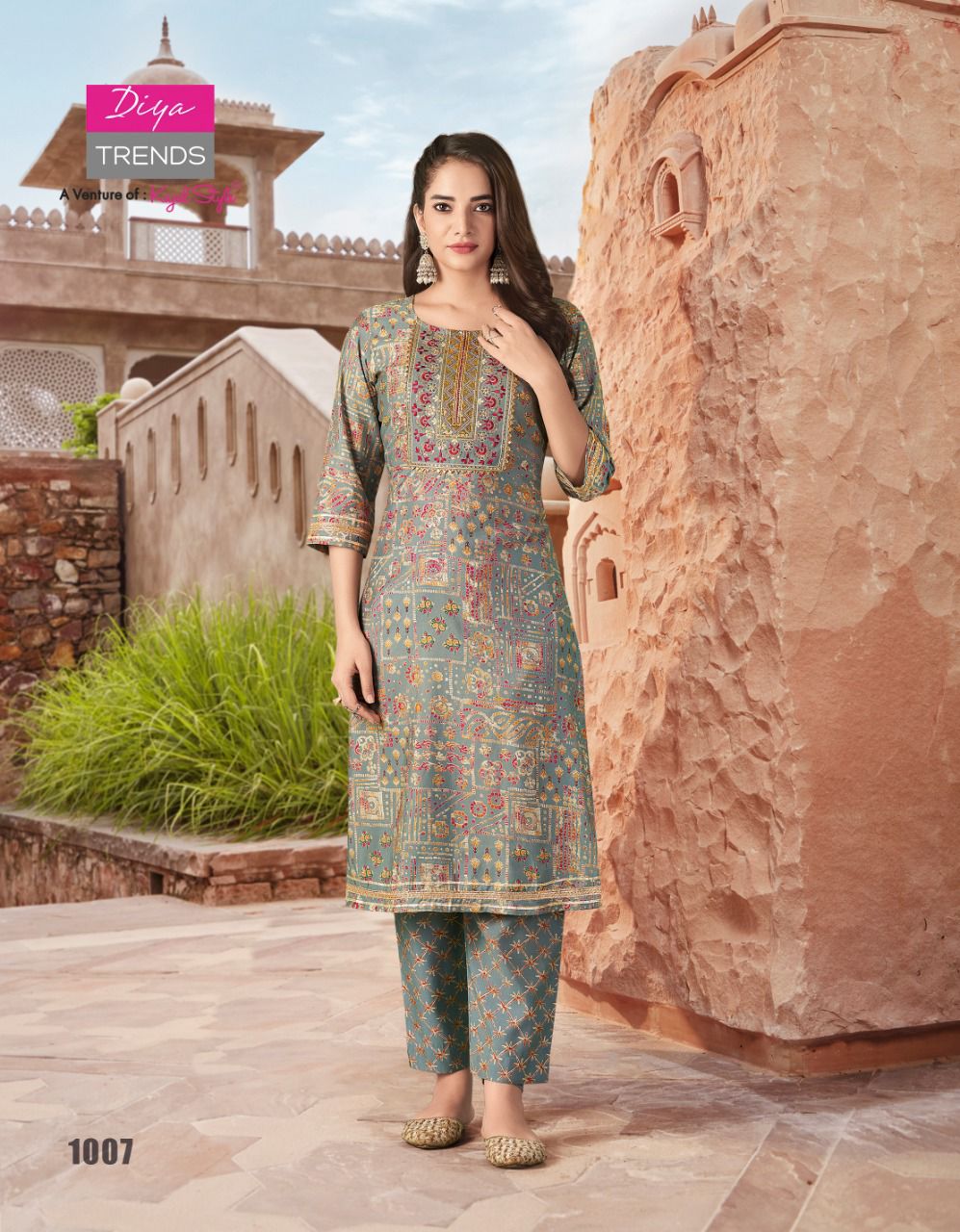 Goldy 1 Fancy Latest Designer Ethnic Wear Foil Print Kurti With Bottom Collection